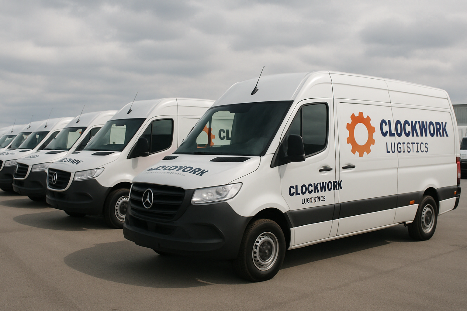 Fleet of Clockwork Logistics vans ready for nationwide dispatch