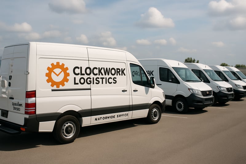 Fleet of delivery vans from Clockwork Logistics ready for nationwide service Fleet of delivery vans from Clockwork Logistics ready for nationwide service